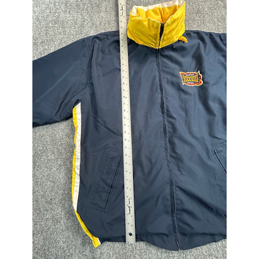 Vintage 2004 NFL Super Bowl XXXVIII 38 Hooded Windbreaker Jacket Navy Yellow L - Picture 7 of 8